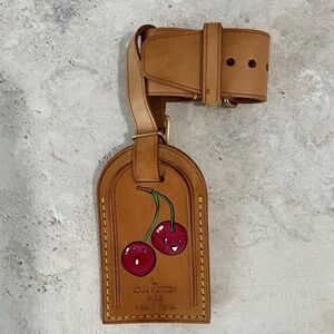 Louis Vuitton Luggage Tag with Handpainted Cherry Design.